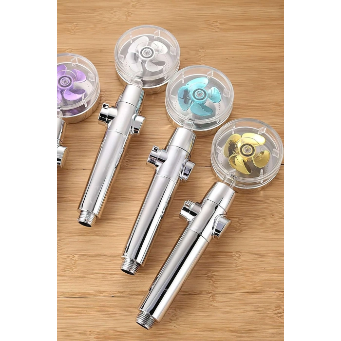 Turbo Duş Başlığı Su Tasarruflu 360 Hareketli Pervaneli Tazyikli Tuşlu Duş Başlığı (5148)