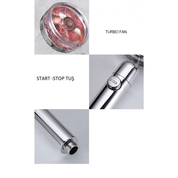 Turbo Duş Başlığı Su Tasarruflu 360 Hareketli Pervaneli Tazyikli Tuşlu Duş Başlığı (5148)