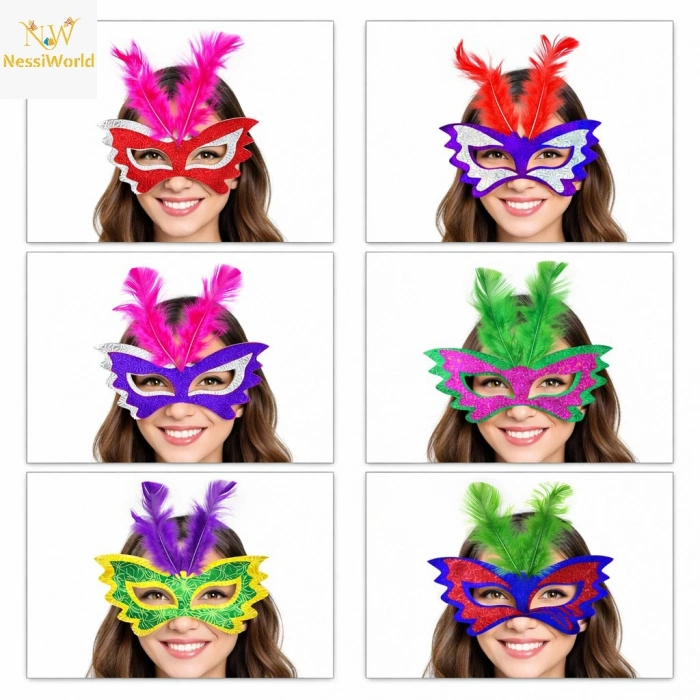 Timion Tüylü Renkli Karton Parti Maskesi – 6 Renk