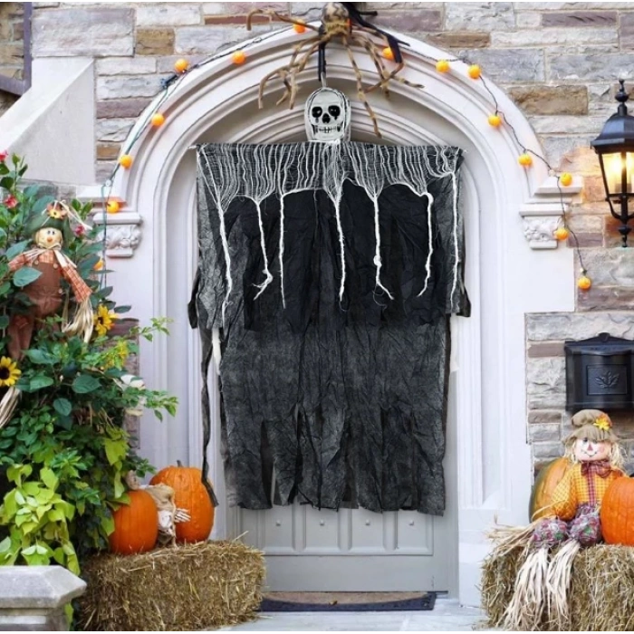 Ürpertici Kuru Kafa Korku Hayalet Saçaklı Dekor 90x50 cm (5148)