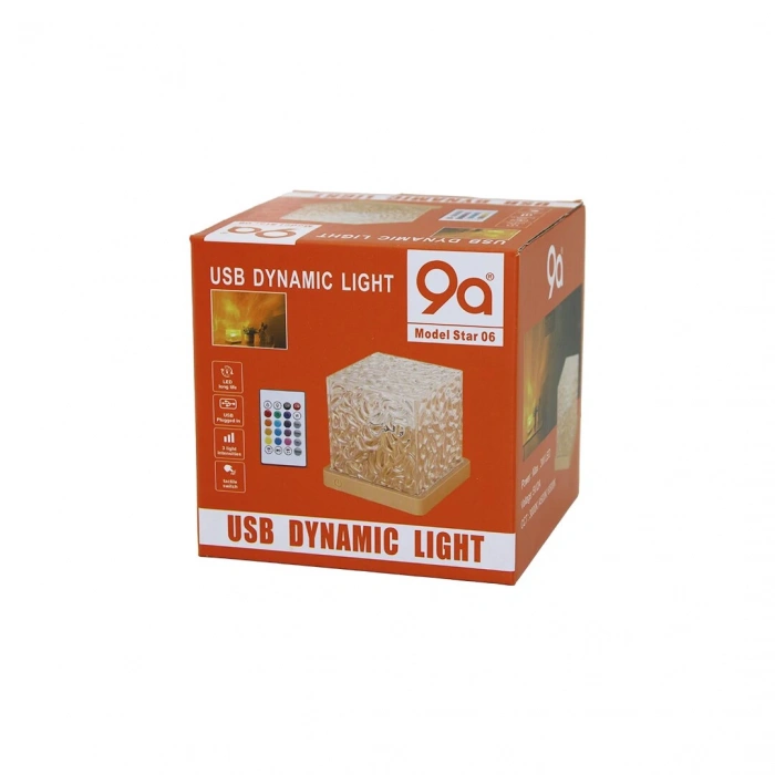 Usb Kumandalı Rgb Su Desenli Mika Kristal Plastik Gece Lambası 9.5x9.5cmx11.5cm (5148)