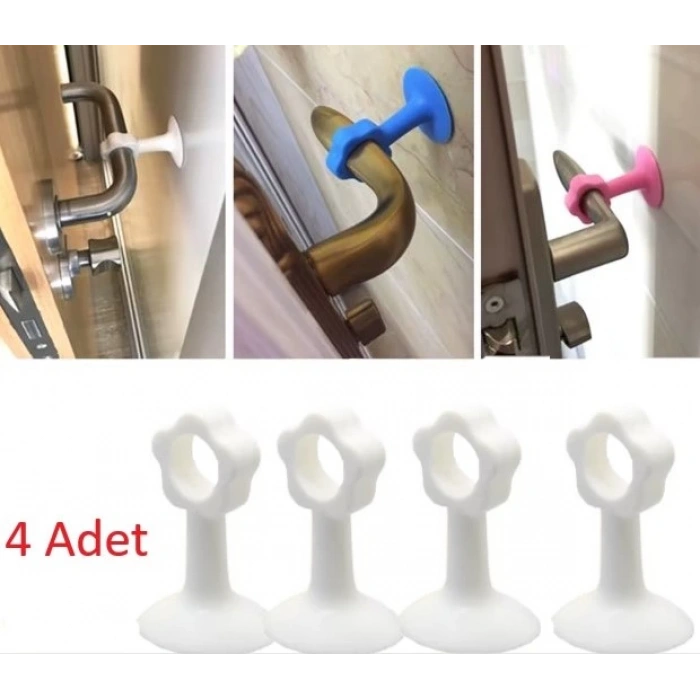 Vantuzlu Geçmeli Kapı Kolu Stoper 4lü Set Beyaz (5148)