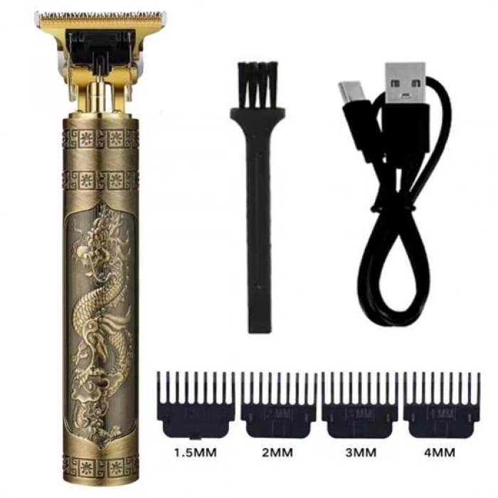 Vintage Görünümlü Güçlü 4 Farklı Başlıklı Usb Şarjlı Manuel Tıraş Makinası (5148)