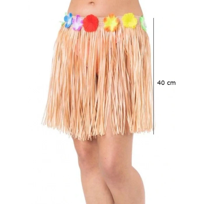 Timion Yetişkin ve Çocuk Uyumlu Saman Renk Püsküllü Hawaii Luau Hula Etek 40