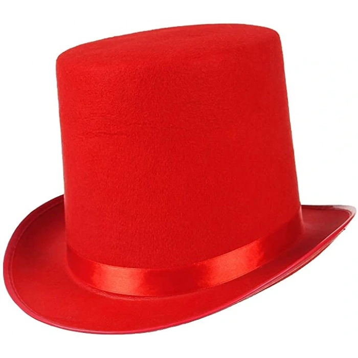 Yetişkinler İçin Kırmızı Renk Ringmaster Sihirbaz Şapkası Fötr Şapka 15cm
