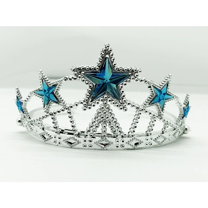 Yıldız Şekilli Elsa Prenses Kraliçe Tacı Mavi Renk Çocuk Boy 5x17 cm (5148)