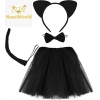 Kedi Eteği Tacı Kuyruğu ve Papyon Seti Siyah Renk Çocuk Boy
