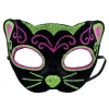 Siyah Kadife Kaplama Üzeri Pembe Yeşil Sim İşlemeli Kedi Maskesi 20x13 cm