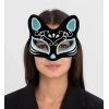 Siyah Renk Süet Kaplama Üzeri Gümüş Mavi Simli Kedi Maskesi 17x14 cm (5148)