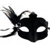 Siyah Renk Yandan Tüylü Süet Kaplama Beyaz İncili Parti Maskesi 18X15 cm (5148)
