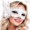 Timion Beyaz Tüylü Venedik Lüks Balo Maskesi