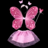 Toz Pembe Kelebek Kostümü - Toz Pembe Kelebek Kostüm Aksesuar Seti 4 Parça (5148)