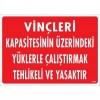 Timion Vinçleri Kapasitesinin Üzerindeki Yüklerle Çalıştırarak Tehlikeli Ve Ya Uyarı Levhası 25X35 Kod:1334