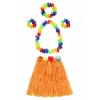 Yetişkin ve Çocuk Uyumlu Luau Aloha Hawaii Turuncu Etek ve Renkli Kolye Taç 2 Adet Bileklik Seti