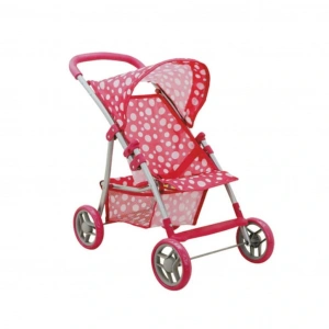 0664 Puantiye Desenli, 4 Tekerlekli ve Tenteli Oyuncak Puset - NessiWorldman