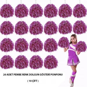 10 Çift ( 20 Adet ) Pembe Renk 23 Nisan 19 Mayıs 29 Ekim Okul Gösteri Ponponları