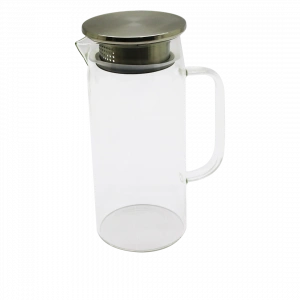 1.2lt - Yuvarlak Cam Sürahi - Süzgeçli Metal Kapak Borosilikat - Termisil Isıya Dayanaklı (5148)