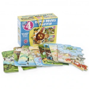 1481 Süper Renkli 4lü Puzzle - Hayvanlar / 8+12+16+24 Parça Puzzle
