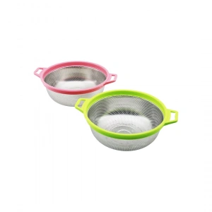 21cm Renkli Plastik Çerçeve - Kulplu Çelik Sepet Metal Süzgeç (5148)