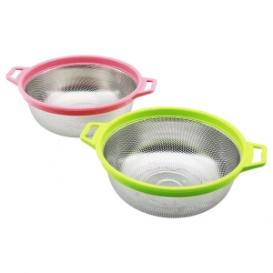 27cm Renkli Plastik Çerçeve - Kulplu Çelik Sepet Metal Süzgeç (5148)