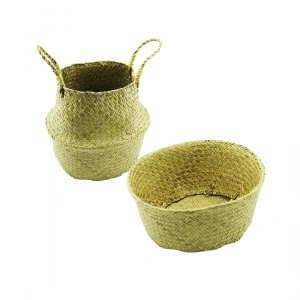 2ın1: Kulplu - Kulpsuz  Hasır Organizer Sepet Ç: 33---25cmy:15-30cm (5148)