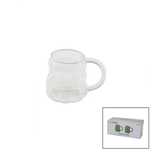 2pcs  Üzüm - Kabarcıklı Kulplu Cam Bardak Termisil - Isıya Dayanıklı Borosilikat350ml (5148)