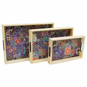 3 Boy Ahşap Tepsi Desenli Zemin 16x26 - 21x31 - 24x34cm (5148)
