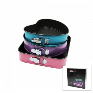 3 Parça  Set Metal Kek Kalıp Kelepçeli Kalp - Kare - Yuvarlak (5148)