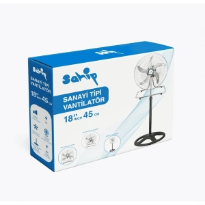 3in1 Kullanım 18 İnç 45 Cm Sanayi Tipi Ayaklı Vantilatör 5-metal Pervane 3-kademe Hız 75wy:150cm Fan (5148)