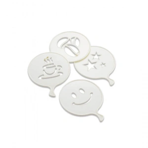 4 Pcs Süsleme Şablonu Plastik Kahve Fincan - Yıldız - Gülen Yüz - Palyaço (5148)