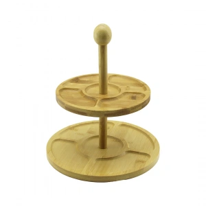 5 Bölmeli - Yuvarlak - 2 Katlı  Ahşap Bambu Sunumluk  Çap: 19.5cm -- 24.5cm (5148)