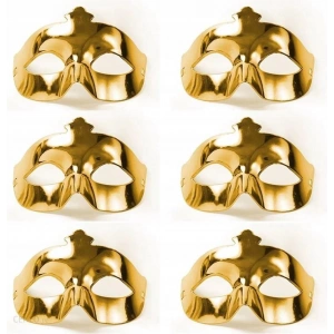 Altın Metalize Renk Düz Balo Parti Maskesi 6 Adet (5148)