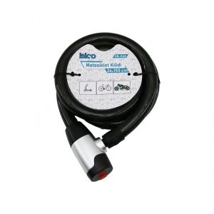 Anahtarlı Aç-kapa Kilit Kapaklı Motor - Bisiklet Kilit Çelik Tel Siyah Şeffaf Kılıf 24mmx150cm (5148)