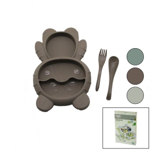 Ayıcık Model=3 Bölmeli Bebek Beslenme Seti 3pcs=mama Kabı-kaşık-çatal 500ml Renkli Plst (5148)