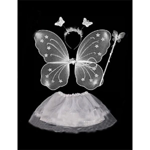 Beyaz Kelebek Kostümü - Beyaz Kelebek Kostüm Aksesuar Seti 4 Parça (5148)