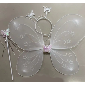 Beyaz Renk Kelebek Kanadı Tacı ve Sopası 50x37 cm (5148)