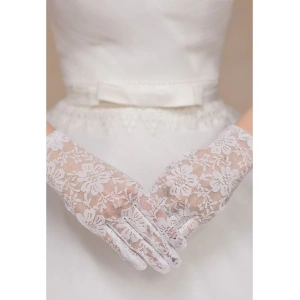 Beyaz Renk Kısa Dantelli Eldiven (5148)