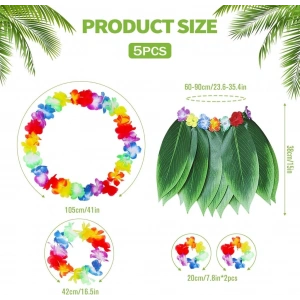 Çocuk Hawaii Kostüm Seti - Yaprak Etek & Hawaii Set - 5 Parça