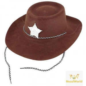Çocuk Kovboy Şapkası Plastik Üzeri Flok Kaplama Koyu Kahverengi