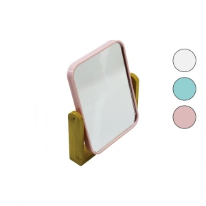 Dikdörtgen=20.5x15.5cm Ahşap Bambu Ayaklı Makyaj Aynası Çift Taraflı Renkli Plastik Çerçeve (5148)