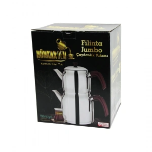 Filinta Jumbo Boy Çelik Çaydanlık Seti Çift Kapaklı Renkli Bakalit Kulp Üst Demlik: 2lt - Alt Suluk: 4lt Kendinden Süzgeçli (5148)