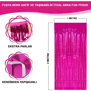 Fuşya Renk Ekstra Metalize Parlak Saçaklı Arka Fon Perde İthal A Kalite 1x2 Metre (5148)