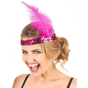 Fuşya Renk Tüylü Çarliston Saç Bandı (5148)