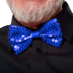 Gece Işıltısı Mavi Payetli Pullu Papyon 7x2 cm (5148)