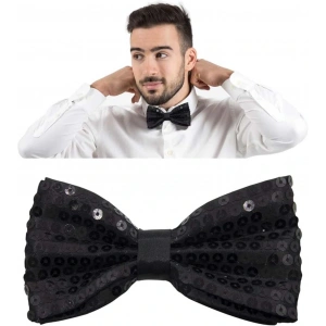 Timion Gece Işıltısı Siyah Payetli Pullu Papyon 7x2 cm