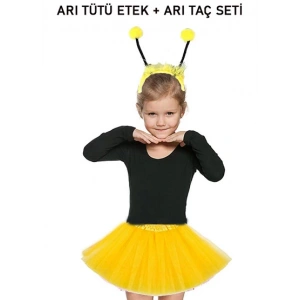 Gösteriler İçin Sarı Arı Tütü Etek ve Sarı Ponponlu Arı Taç Seti (5148)