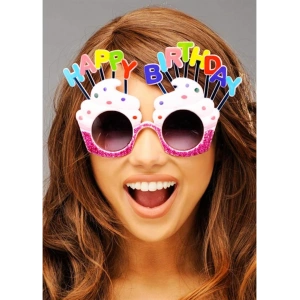 Happy Birthday Yazılı Beyaz Fuşya Renk Parti Gözlüğü 12x7 cm