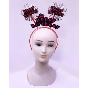 Happy Birthday Yazılı Püsküllü Neon Kırmızı Renk Doğum Günü Tacı 22x19 cm (5148)