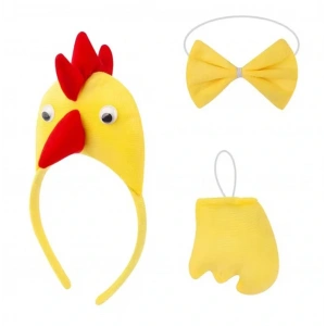 Horoz – Tavuk Kostüm Aksesuar Seti - Taç Papyon Kuyruk