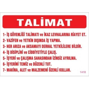 Timion İş Güveliği Talimatları Levhası 25X35 Kod:1418